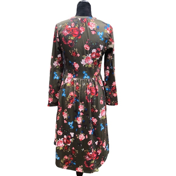 Zesica Hunter Green Pink Floral Long Sleeve Dress size Small - Picture 2 of 11